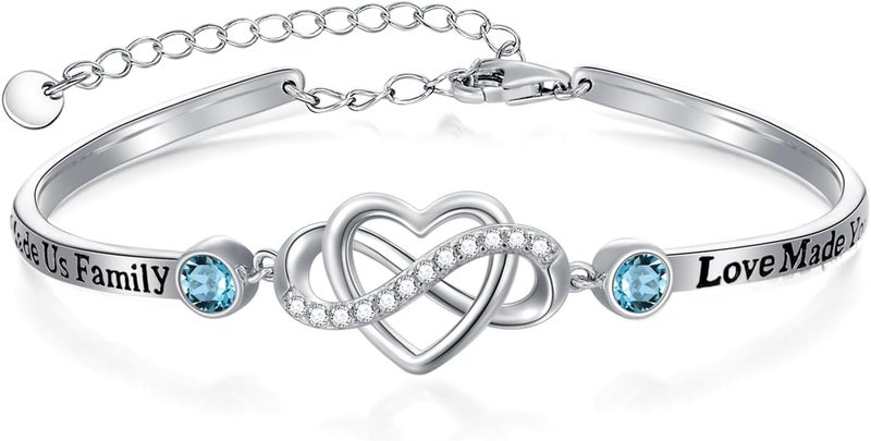 AOBOCO 925 Sterling Silver Adjustable Infinity Heart Bangle Bracelet for Sister Best Friend Daughter Mom Grandma Granddaughter Daughter in Law Godmother Goddaughter Stepmom Stepdaughter - Image 1